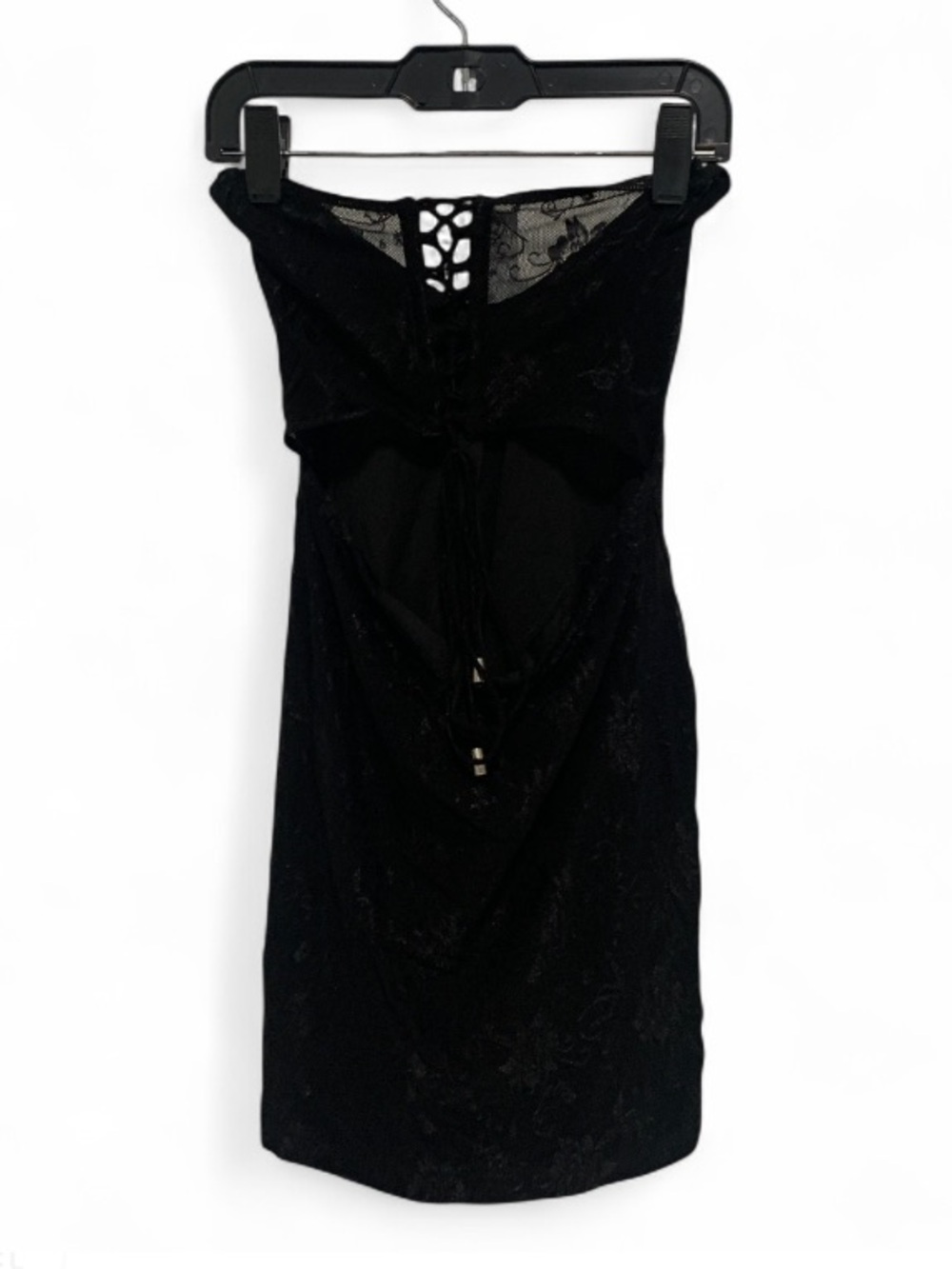 Outcast Strapless Cut Out Black Lace Mini Dress